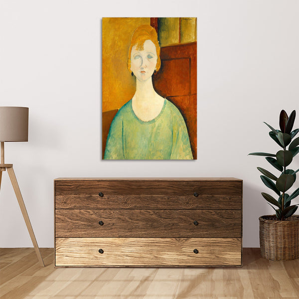 Quadro Stampa su Tela con Telaio in Legno Amedeo Modigliani - Girl in a Green Blouse