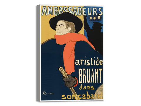 Quadro Stampa su Tela con Telaio in Legno Henri de Toulouse–Lautrec - Ambassadeurs: Aristide Bruant dans son cabare