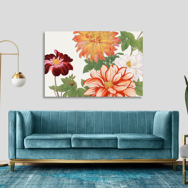 Quadro Stampa su Tela con Telaio in Legno Seiyo Soka Zufu - Dahlia flower