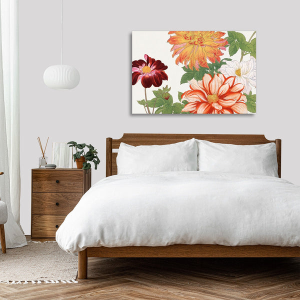 Quadro Stampa su Tela con Telaio in Legno Seiyo Soka Zufu - Dahlia flower