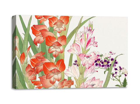 Quadro Stampa su Tela con Telaio in Legno Seiyo Soka Zufu - Vintage gladiolus