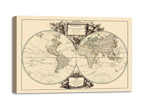 Quadro Stampa su Tela con Telaio in Legno Vaugondy - World map