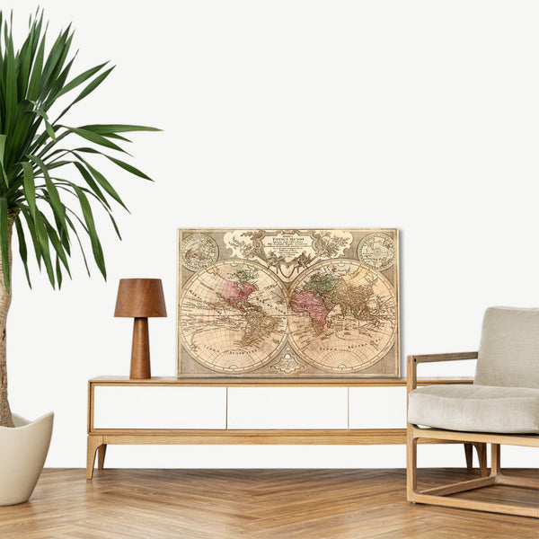 Quadro Stampa su Tela con Telaio in Legno World map