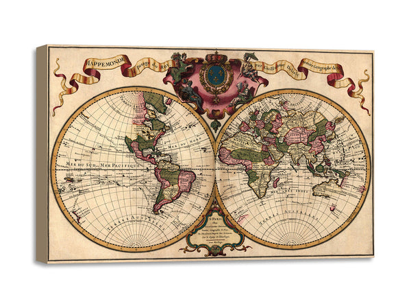 Quadro Stampa su Tela con Telaio in Legno Guillaume De LIsle - World Map Prepared for then French King