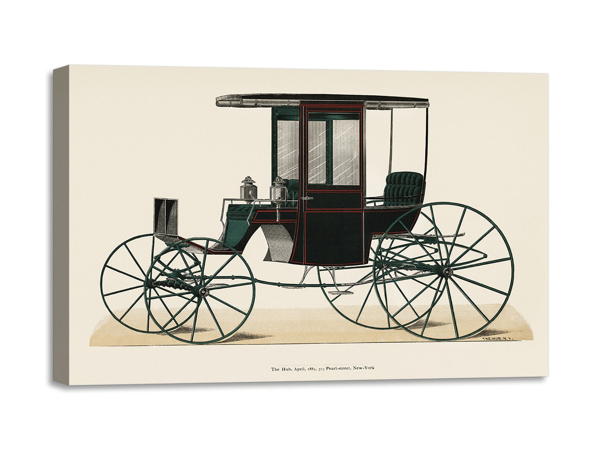 Quadro Stampa su Tela con Telaio in Legno Illustration of a black antique carriage