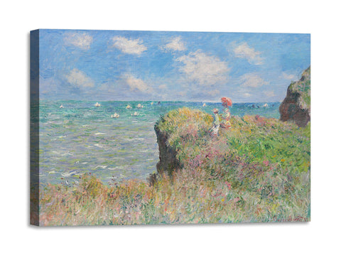 Quadro Stampa su Tela con Telaio in Legno Claude Monet - Cliff Walk at Pourville