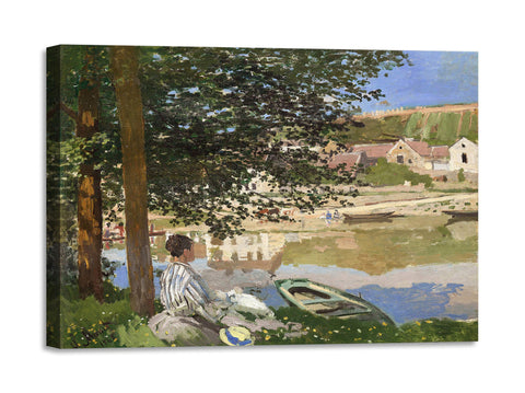 Quadro Stampa su Tela con Telaio in Legno Claude Monet - On the Bank of the Seine, Bennecourt