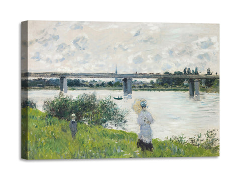 Quadro Stampa su Tela con Telaio in Legno Claude Monet - The Promenade with the Railroad Bridge Argenteuil