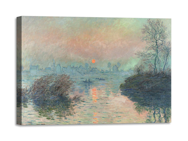 Quadro Stampa su Tela con Telaio in Legno Claude Monet - Sun setting on the Seine at Lavacourt