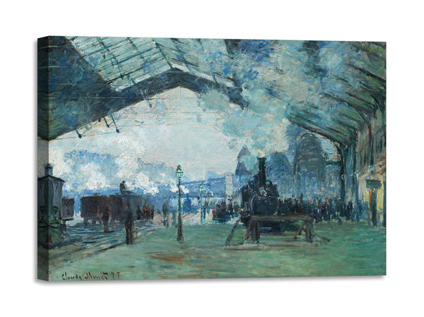 Quadro Stampa su Tela con Telaio in Legno Claude Monet - Arrival of the Normandy Train, Gare Saint-Lazare