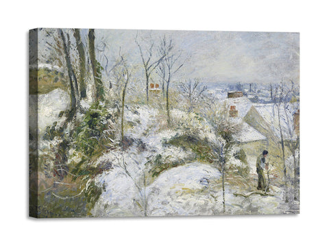 Quadro Stampa su Tela con Telaio in Legno Camille Pissarro - Rabbit Warren at Pontoise, Snow