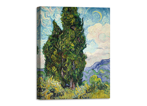 Quadro Stampa su Tela con Telaio in Legno Vincent van Gogh - Cypresses