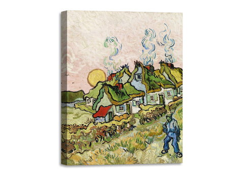 Quadro Stampa su Tela con Telaio in Legno Vincent van Gogh - Houses and Figure