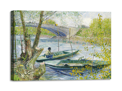 Quadro Stampa su Tela con Telaio in Legno Vincent van Gogh - Fishing in Spring, the Pont de Clichy