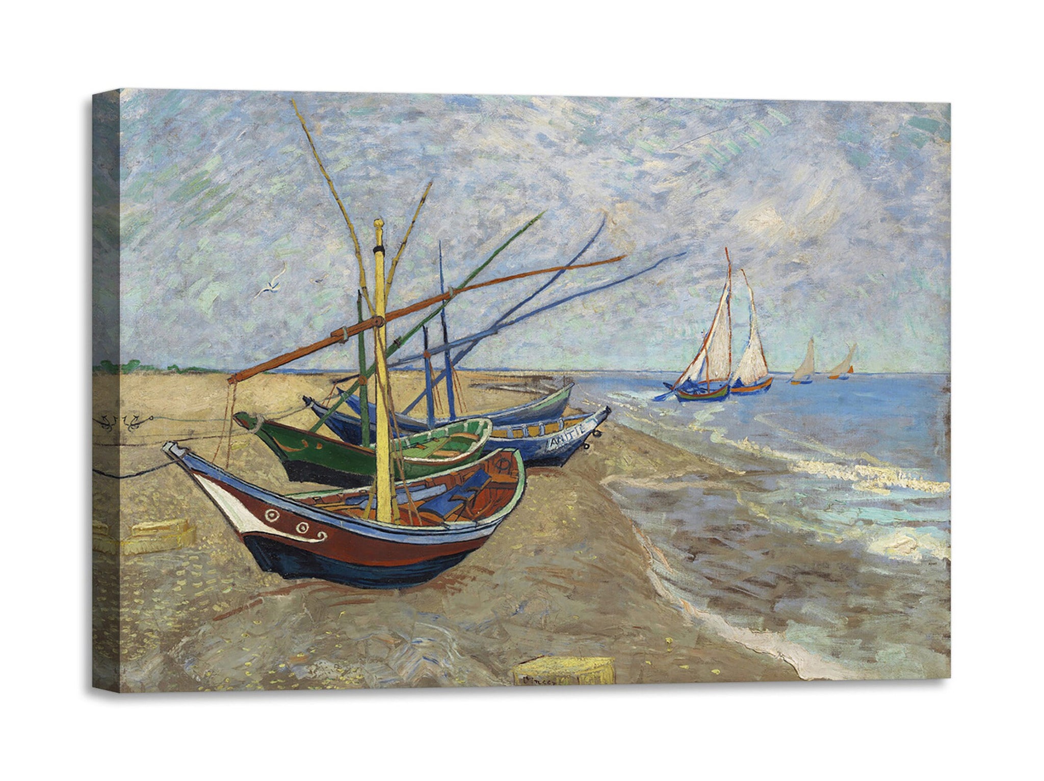 Quadro Stampa su Tela con Telaio in Legno Vincent van Gogh - Fishing Boats on the Beach at Saintes-Maries