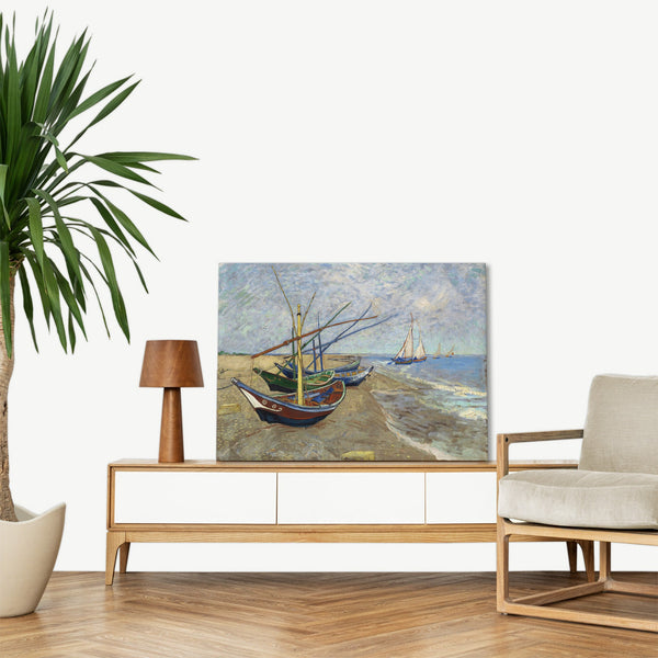 Quadro Stampa su Tela con Telaio in Legno Vincent van Gogh - Fishing Boats on the Beach at Saintes-Maries