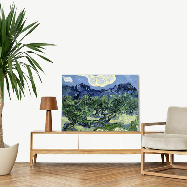 Quadro Stampa su Tela con Telaio in Legno Vincent van Gogh - Olive Trees with the Alpilles in the Background