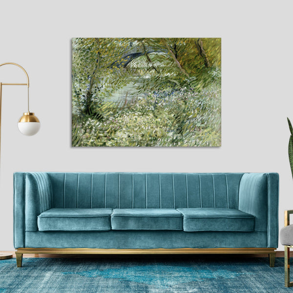 Quadro Stampa su Tela con Telaio in Legno Vincent van Gogh - River Bank in Springtime