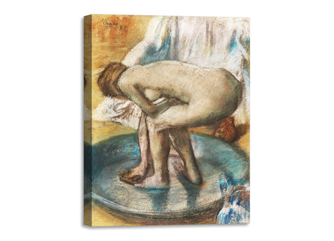 Quadro Stampa su Tela con Telaio in Legno Edgar Degas - Nude lady Woman Bathing in a Shallow Tub