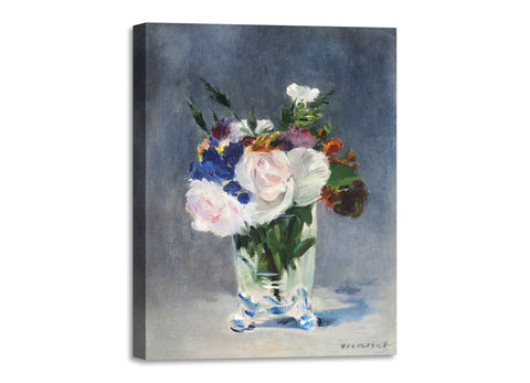 Quadro Stampa su Tela con Telaio in Legno Edouadr Manet - Flowers in a Crystal Vase