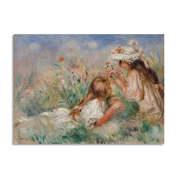 Quadro Stampa su Tela con Telaio in Legno Pierre-Auguste Renoir - Girls in the Grass Arranging a Bouquet