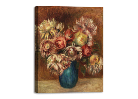 Quadro Stampa su Tela con Telaio in Legno Pierre-Auguste Renoir - Flowers in a Green Vase