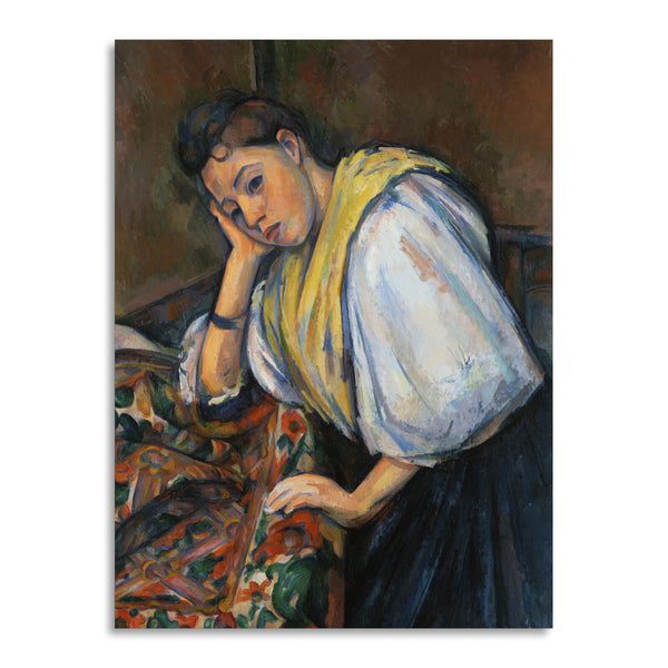 Quadro Stampa su Tela con Telaio in Legno Paul Cezanne - Young Italian Woman at a Table