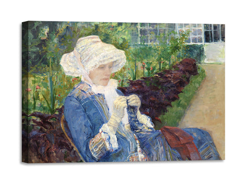 Quadro Stampa su Tela con Telaio in Legno Mary Cassatt - Lydia Crocheting in the Garden at Marly