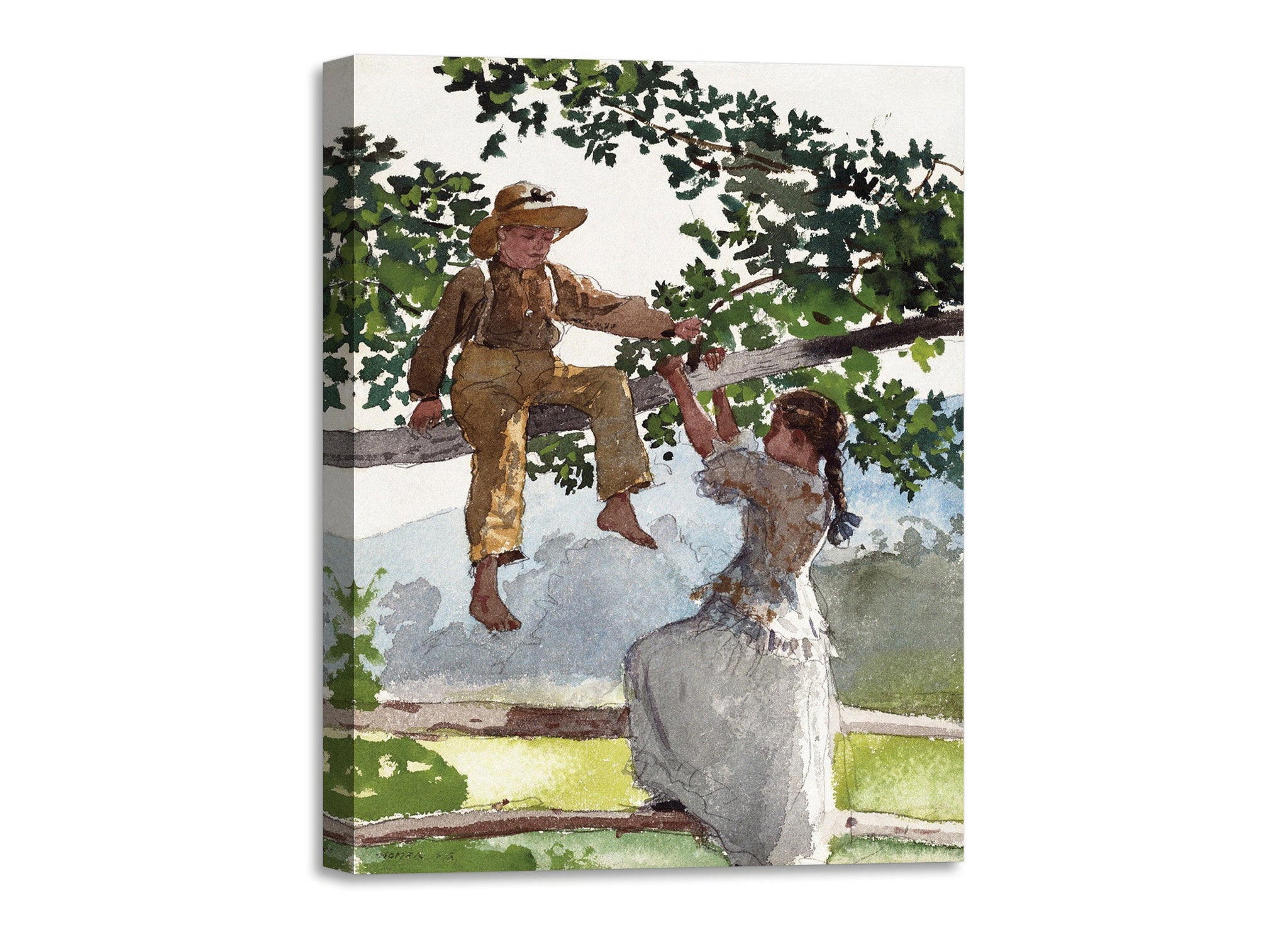 Quadro Stampa su Tela con Telaio in Legno Winslow Homer - On the Fence