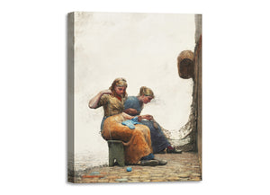 Quadro Stampa su Tela con Telaio in Legno Winslow Homer - Mending the Nets