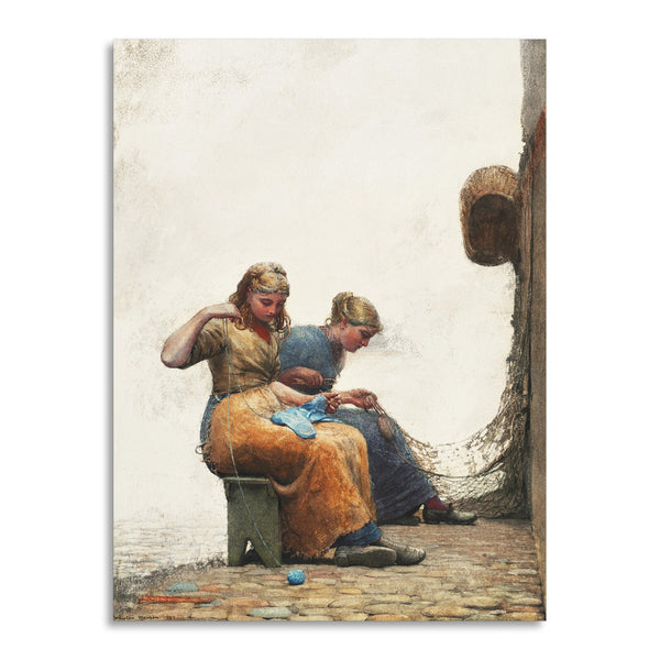 Quadro Stampa su Tela con Telaio in Legno Winslow Homer - Mending the Nets