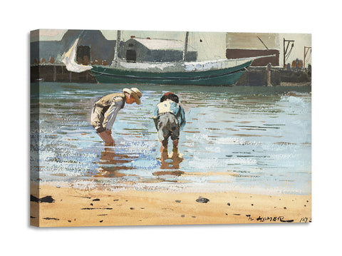 Quadro Stampa su Tela con Telaio in Legno Winslow Homer - Boys Wading