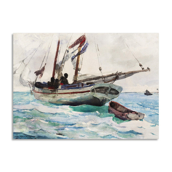 Quadro Stampa su Tela con Telaio in Legno Winslow Homer - Schooner–Nassau