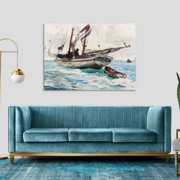 Quadro Stampa su Tela con Telaio in Legno Winslow Homer - Schooner–Nassau