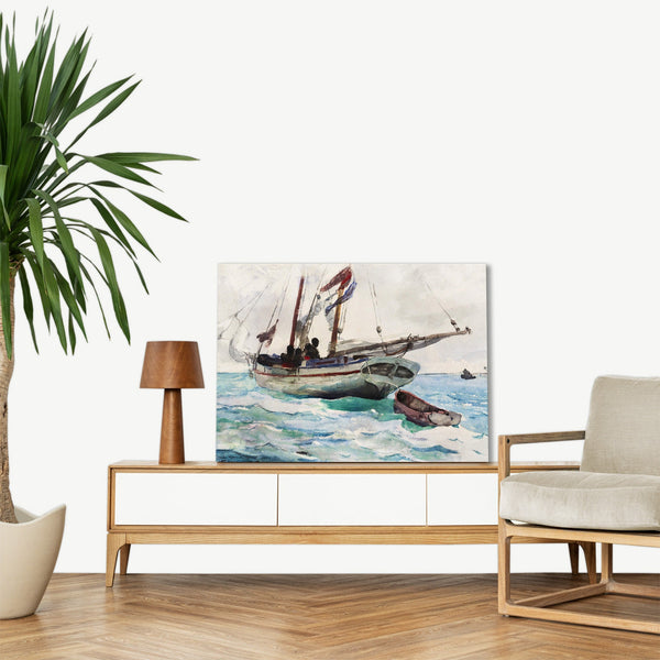 Quadro Stampa su Tela con Telaio in Legno Winslow Homer - Schooner–Nassau