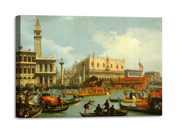 Quadro Stampa su Tela con Telaio in Legno Canaletto - Il ritorno del Bucintoro al molo davanti a Palazzo Ducale