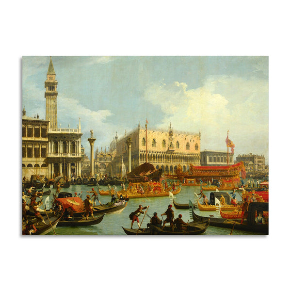 Quadro Stampa su Tela con Telaio in Legno Canaletto - Il ritorno del Bucintoro al molo davanti a Palazzo Ducale