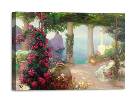 Quadro Stampa su Tela con Telaio in Legno Karl Maria Schuster - The Terrace, Capri