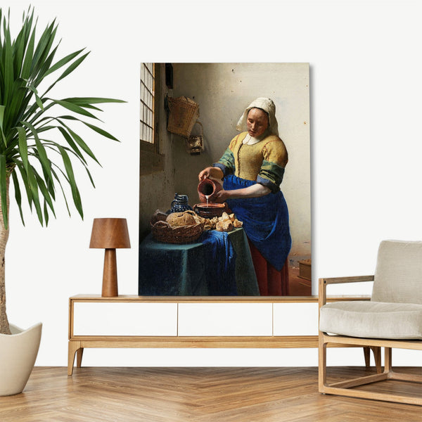 Quadro Stampa su Tela con Telaio in Legno Johannes Vermeer - The Milkmaid