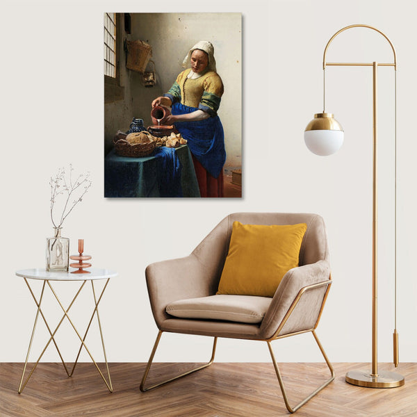 Quadro Stampa su Tela con Telaio in Legno Johannes Vermeer - The Milkmaid