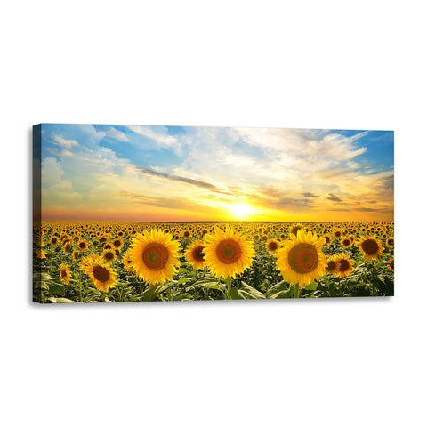 Quadro Stampa su Tela con Telaio in Legno paesaggio campo di girasoli