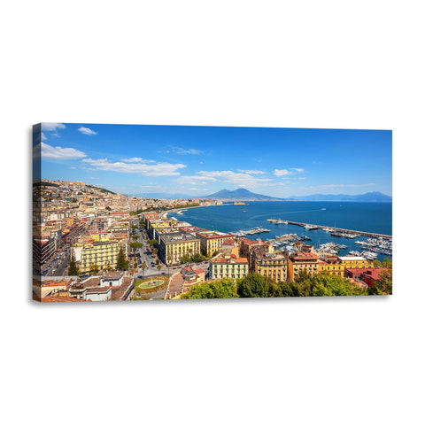 Quadro Stampa su Tela con Telaio in Legno paesaggio golfo di napoli vesuvio