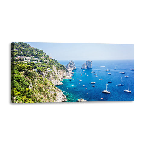 Quadro Stampa su Tela con Telaio in Legno paesaggio isola di capri
