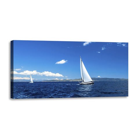 Quadro Stampa su Tela con Telaio in Legno paesaggio barche a vela