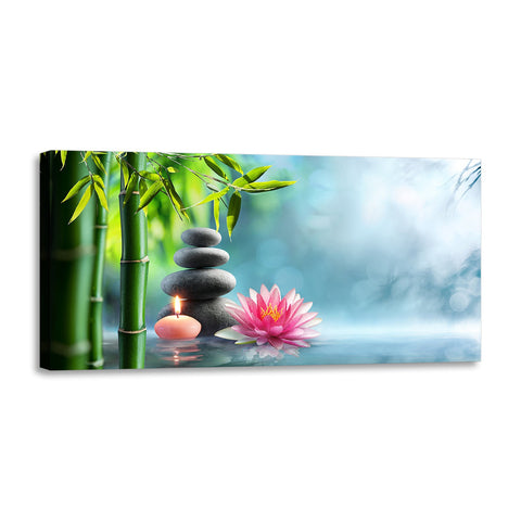 Quadro Stampa su Tela con Telaio in Legno fiori zen