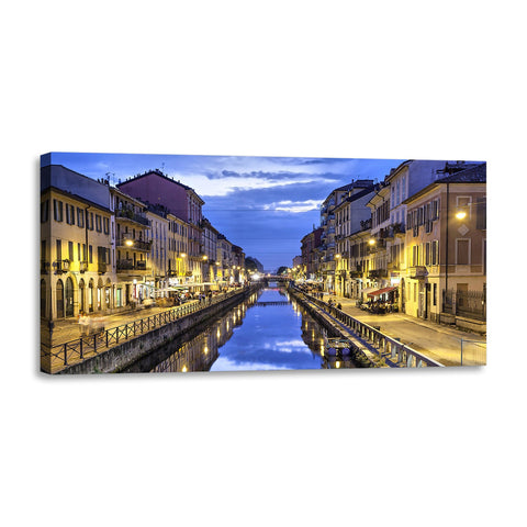 Quadro Stampa su Tela con Telaio in Legno paesaggio milano navigli