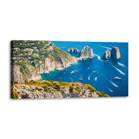 Quadro Stampa su Tela con Telaio in Legno paesaggio isola di capri