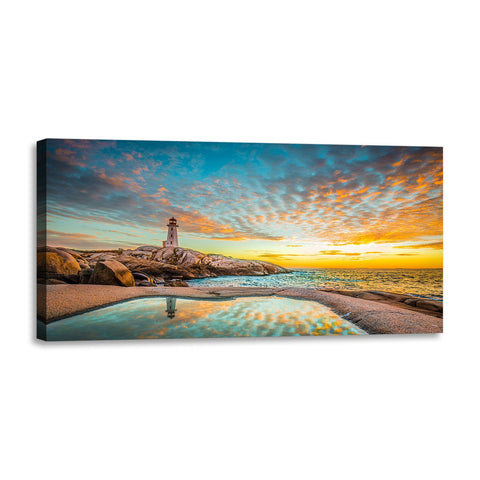 Quadro Stampa su Tela con Telaio in Legno paesaggio mare tramonto