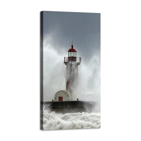 Quadro Stampa su Tela con Telaio in Legno paesaggio faro mare
