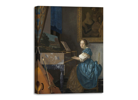 Quadro Stampa su Tela con Telaio in Legno Johannes Vermeer - Young Woman Seated at a Virginal